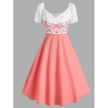 

Flower Print Raglan Sleeve Ruched Midi Dress, Light pink