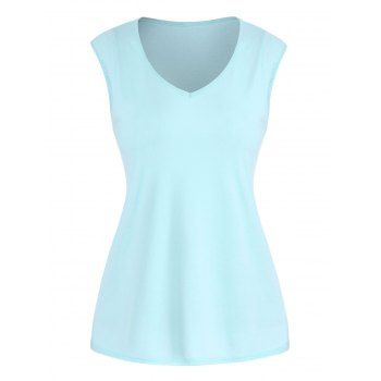 

Solid V Neck Casual Tank Top, Blue