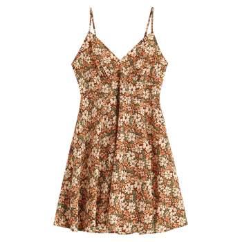 Plus Size Retro Flower Print Knot Back Dress