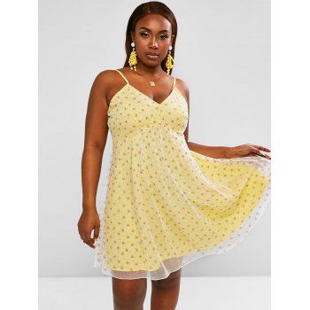 

Tiny Floral Mesh Cami Plus Size Mini Dress, Multicolor