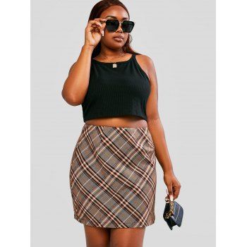 

Plus Size Ribbed Plaid Sleeveless Two Piece Dress, Multicolor