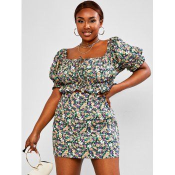 

Plus Size Ditsy Floral Ruffled Two Piece Skirt Set, Multicolor