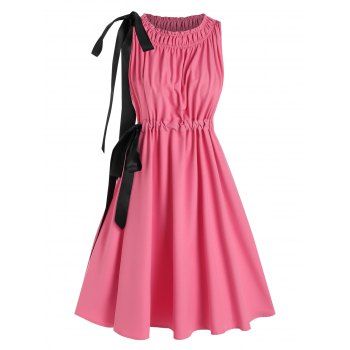 

Tie Knot A Line Mini Dress Casual Sleeveless Ruched Drawstring Ruffle Dress, Light pink