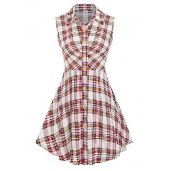 

Sleeveless Plaid Print Skirted Shirt, White