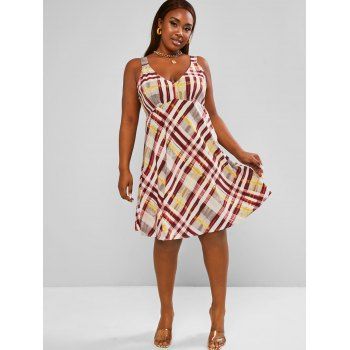 

Multicolored Plaid Side Zipper Plus Size Mini Dress, Multicolor