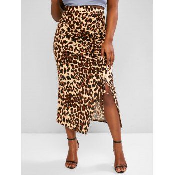 

Plus Size Leopard Cinched Tie Midi Skirt, Multicolor