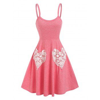 

Flower Heart Lace Pockets Cami Dress, Light pink