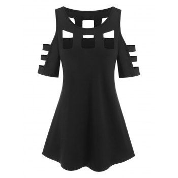 

Cold Shoulder Ladder Cut Out T-shirt, Black