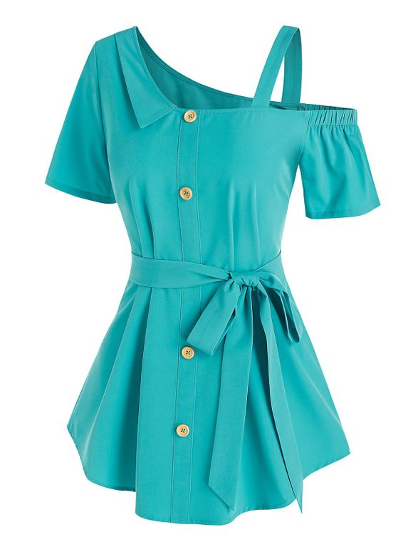 Blouse Ceinturée Boutonnée - Bleu clair XL