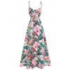 Tropical Sundress Allover Leaf Flower Print Cross Long Cami Beach Dress - WHITE XL