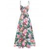 Maxi Robe de Plage Croisée Longue à Imprimé Fleur Tropicale à Bretelle - Blanc XXL