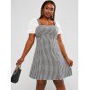 Robe à Carreaux Imprimée de Grande Taille à Manches Bouffantes - Noir 5XL