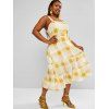 Robe Superposée Ceinturée à Carreaux de Grande Taille - Jaune clair 5XL