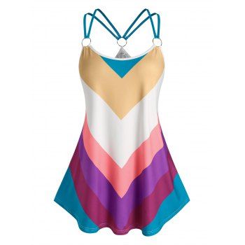 

Plus Size Colorful Striped O Ring Tank Top, Multicolor