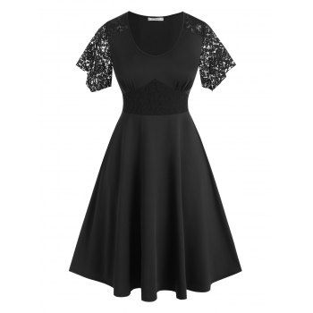 

Plus Size Lace Panel Empire Waist Midi Dress, Black