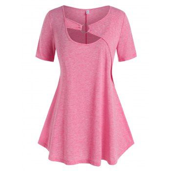 

Plus Size Ring Cutout Short Sleeve Tunic Tee, Light pink