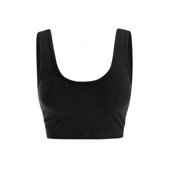 

Ribbed U Neck Crop Tank Top, Black