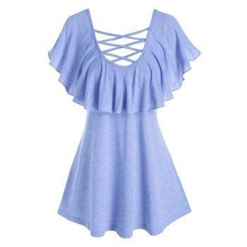 

Flounced Criss-cross Heathered T-shirt, Light purple