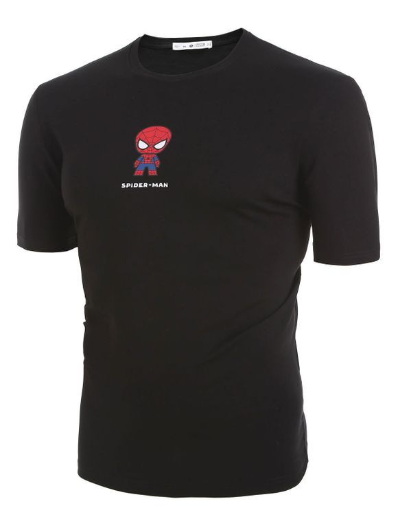 T-shirt à Imprimé Lettre et Marvel Spider-Man à Manches Courtes - Noir XS