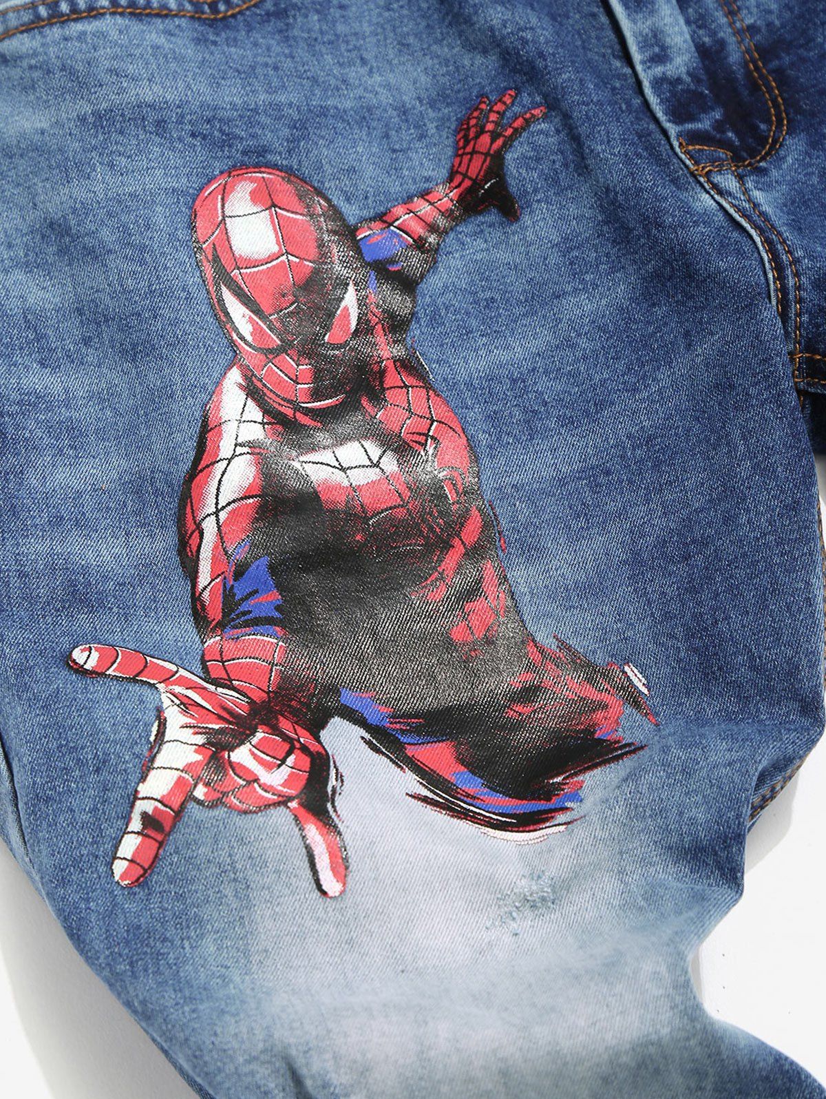 [26% OFF] 2021 Marvel Spider-Man Star Ripped Jeans In LIGHT BLUE ...