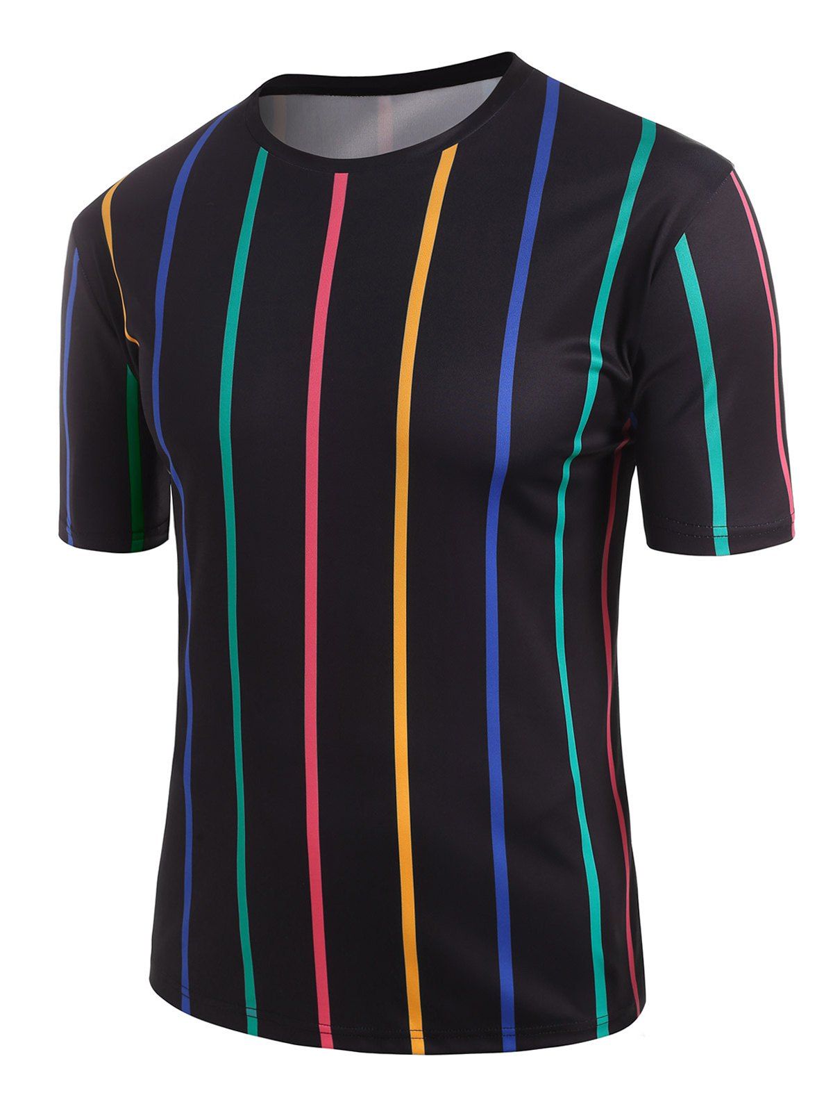 Colorful Striped Print T-shirt - BLACK 2XL