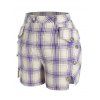 Short Fendu à Carreaux Boutonné de Grande Taille avec Poche - Pourpre 1X