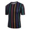 T-Shirt à Imprimé Rayures Colorées - Noir 2XL