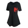 T-shirt Long à Carreaux avec Poche de Grande Taille - Noir L