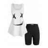 Ensemble de Short à Imprimé Visage Bicolore de Grande Taille - Blanc 3X