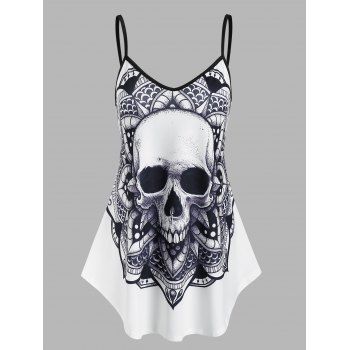 

Skull Flower Print Backless Cami Top, White