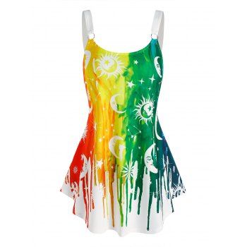 

Sun Moon Star Rainbow Paint Print Tank Top, Multicolor