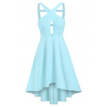 

Criss Cross Keyhole Open Back High Low Dress, Light blue