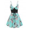 Robe à Bretelle Fleurie Imprimée à Lacets - Vert clair XXL