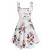Robe Mini d'Eté Débardeur Evasée à Fleur Panneau en Dentelle - Blanc XL