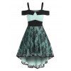 Robe Vintage Haute Basse Feuille Fleur en Dentelle Insérée - multicolor L