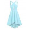 Robe Haute Basse Croisée Découpée Ouverte Au Dos avec Trou de Serrure - Bleu clair L