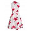 Flower Print Mini Shirt Dress Cottagecore Sleeveless Button Up Belted A Line Dress - WHITE XXXL