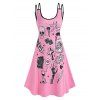 Robe Débardeur d'Eté à Bretelles à Imprimé Crâne de Dessin Animé - Rose clair XL