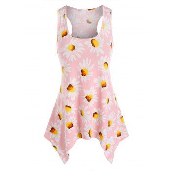 

Daisy Print Handkerchief Tank Top, Light pink