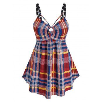 

Plus Size Grommet Plaid Backless Tank Top, Red
