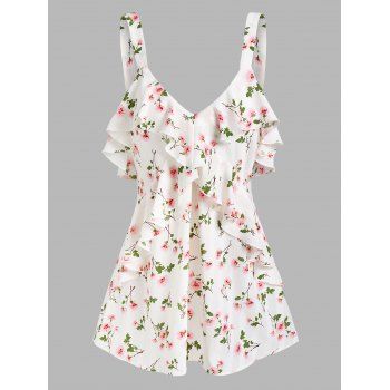 

Floral Print Ruffle Detail Tank Top, Light pink