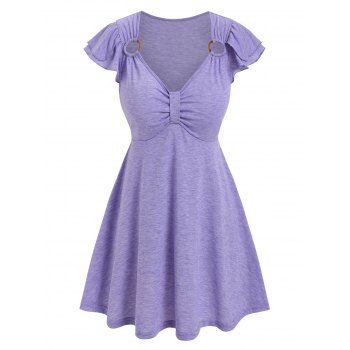 

Ruched O-ring Detail Heathered T-shirt, Light purple