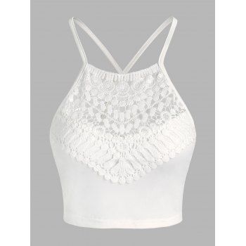 Lace Insert Cropped Cami Top, White