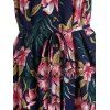 Tropical Flower Print Belted Shirt Dress - DEEP BLUE XXL