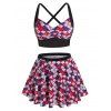 Maillot de Bain Tankini Sirène Etoile Plissé de Grande Taille Trois Pièces - multicolor 4X