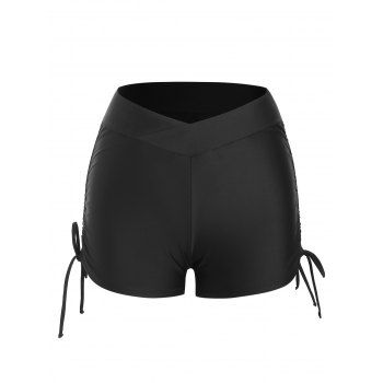 

Surplice-waist Cinched Ruched Swim Boyshorts, Black