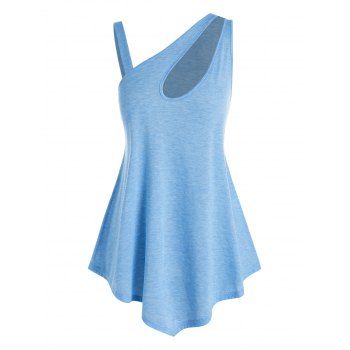 

Plus Size Cutout Skew Neck Asymmetric Tank Top, Light blue