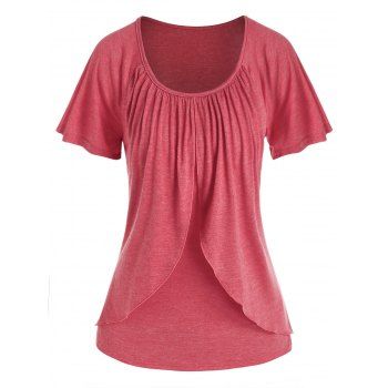 

Raglan Sleeve Heathered Overlay T-shirt, Red