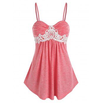 

Lace Insert Heathered Cami Top, Light pink
