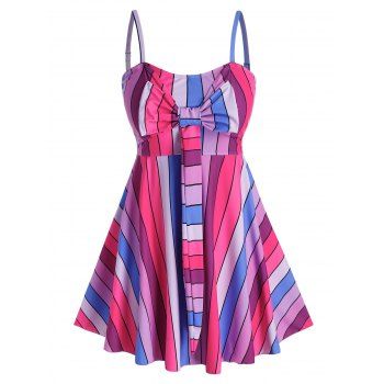 

Plus Size Tied Colorful Striped Empire Waist Tankini Swimwear, Multicolor